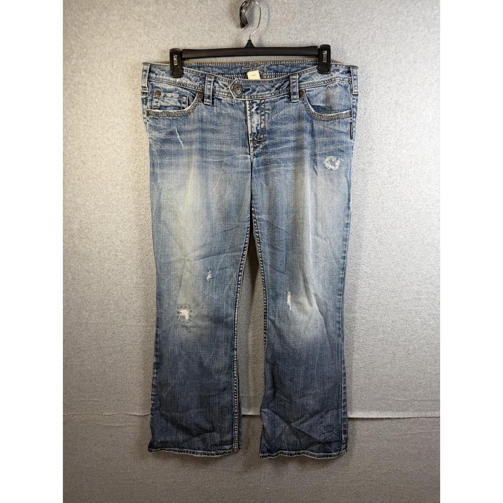 Silver Jeans Tuesday Mid Rise Bootcut Jeans Womens W34 L33 Blue Distressed Denim